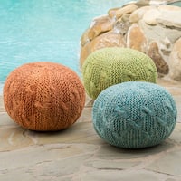 Deon Outdoor Round Weave Fabric Ottoman Pouf by Christopher Knight Home