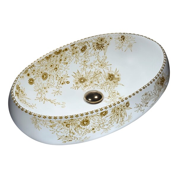 ANZZI Breeze Series Ceramic Vessel Sink in Floral Gold