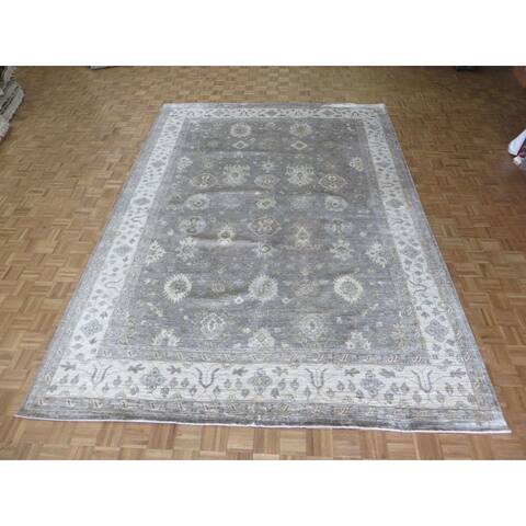 Silver/Blue Rayon From Bamboo Hand-knotted Oushak Oriental Rug - 9'9" x 13'9"