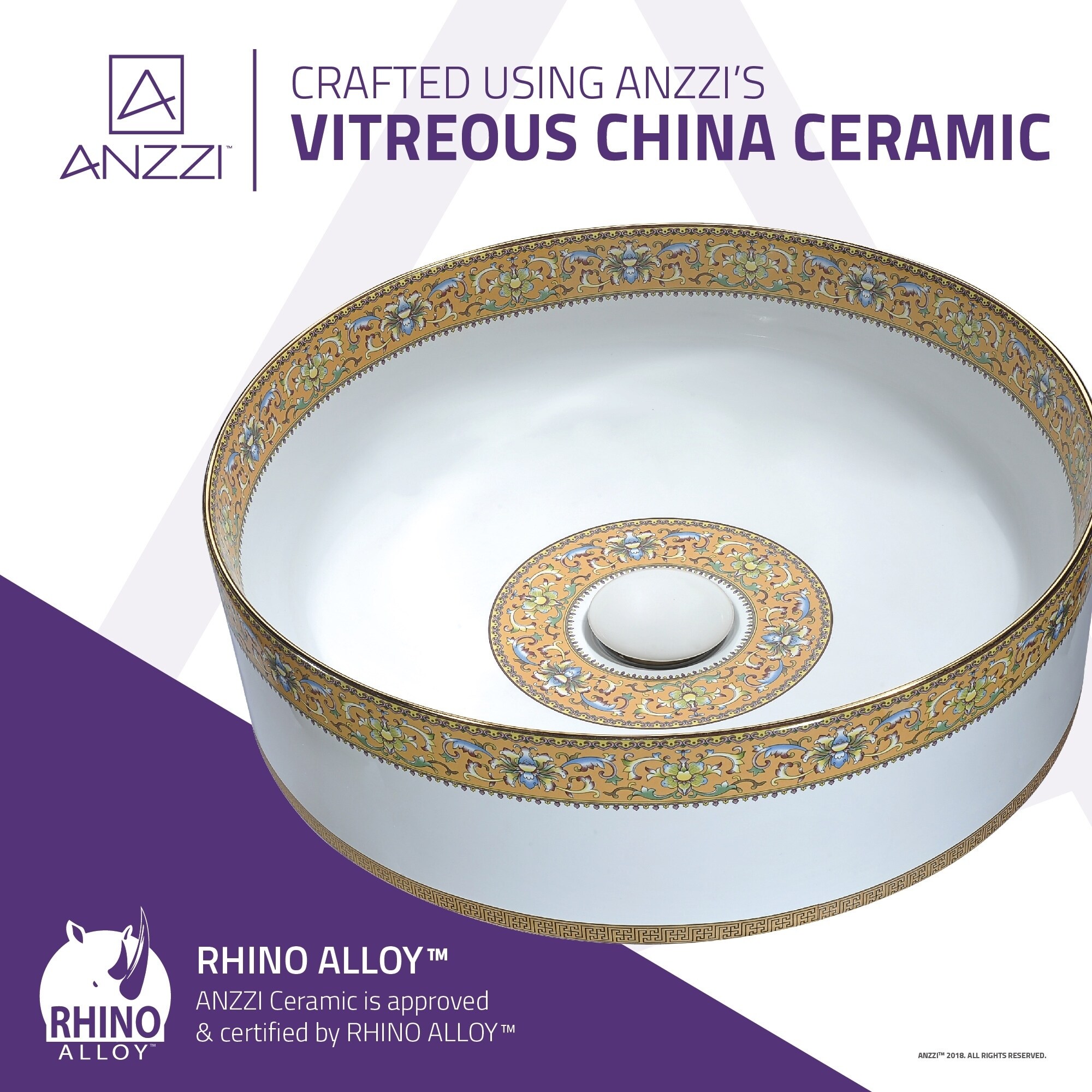 Onizbar 【Luxury】 ANZZI Byzantian Series Ceramic Vessel Sink in Mosaic Gold - Bed