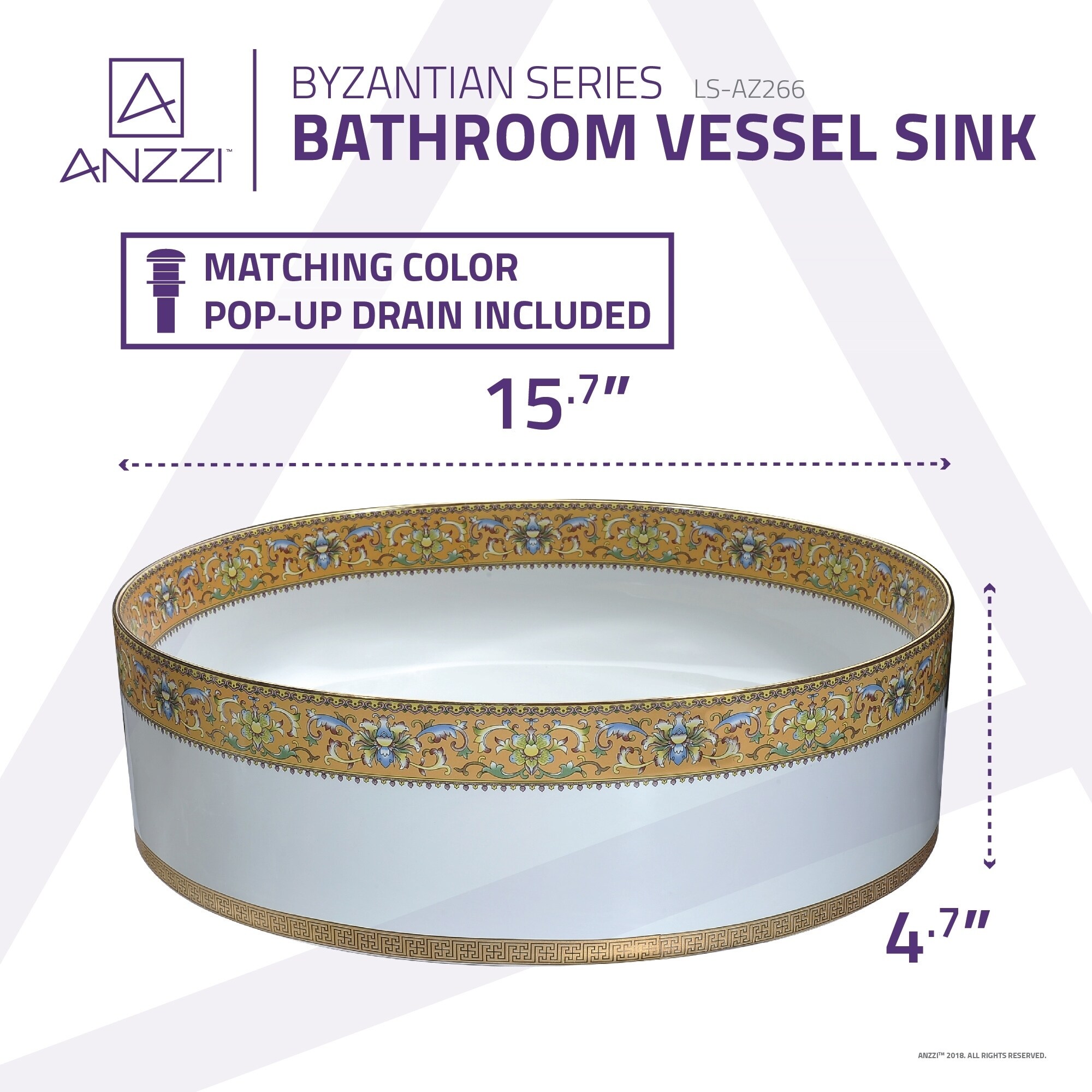 ANZZI Byzantian Series Ceramic Vessel Sink in Mosaic Gold - Bed