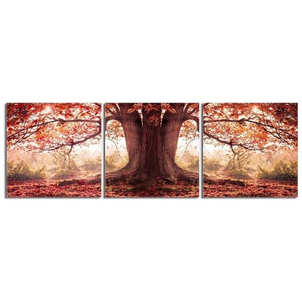 Shop Elementem Photography Oak Tree In Autumn Photography Print 3 Panel Panoramic Wall Art Overstock 16957095
