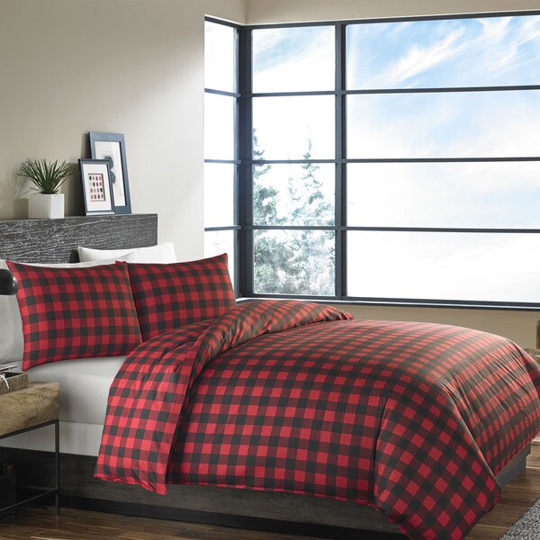 Shop Eddie Bauer Mountain Plaid Scarlet Full/Queen Size Duvet Cover Set