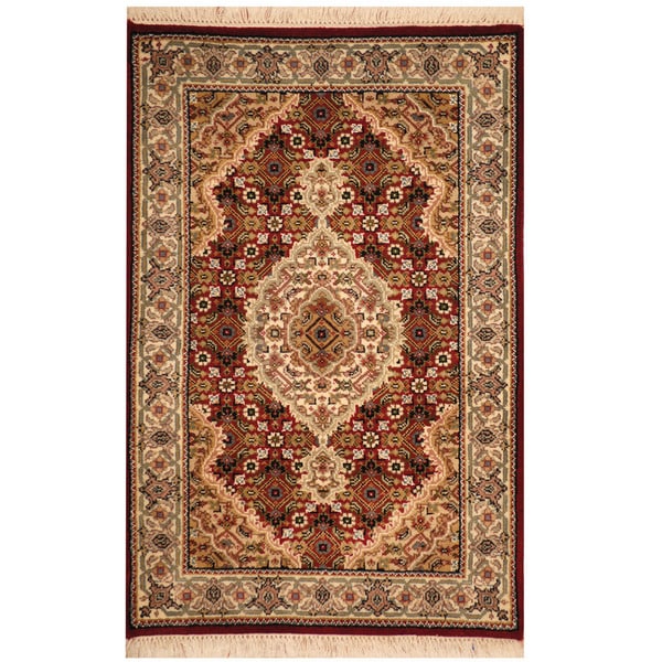 Handmade Wool and Silk Tabriz Rug (India) - 2' x 3'