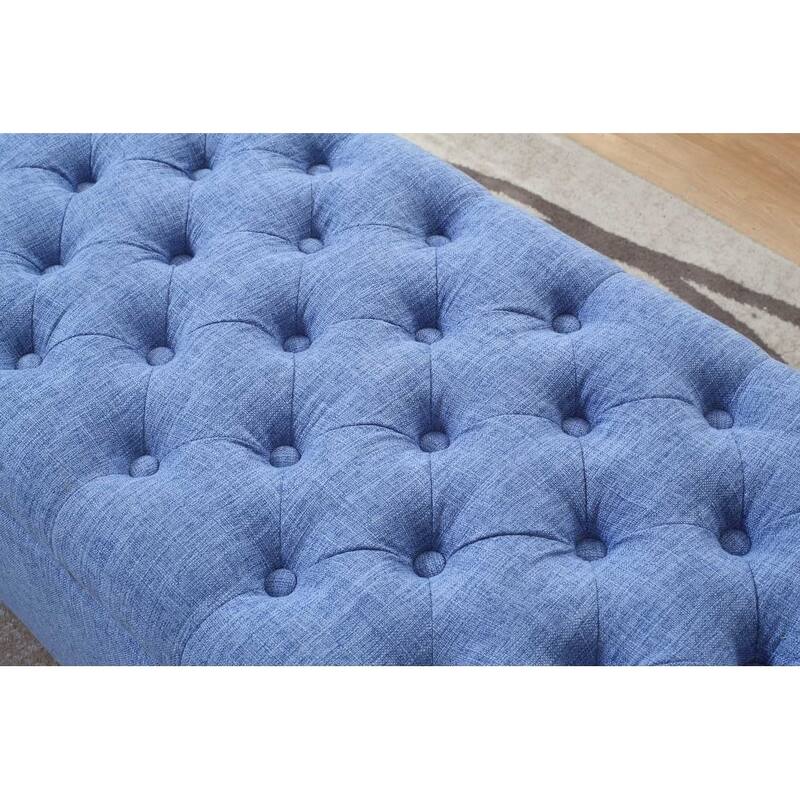 Button Tufted Storage Ottoman Bench with Nailhead, Blue Color - N/A