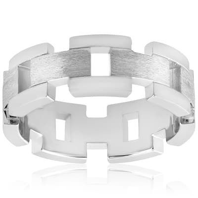 14k White Gold Solid Brushed Mens Heavy Weight Wedding Band 8MM