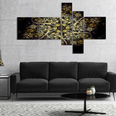 Designart "Black Yellow Fractal Flower Pattern" Abstract Wall Art Canvas