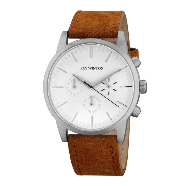 Ray Winton Men's Chronograph White Dial Light Brown Suede Leather Watch. Opens flyout.