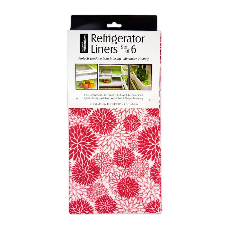 Washable Fridge Liners - Dahlia Tango Red - Fridge Liner (Set of 6) 12 x 24"