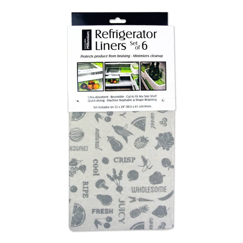 Washable Fridge Liners - Veggies Gray - Fridge Liner (Set of 6) 12 x 24"