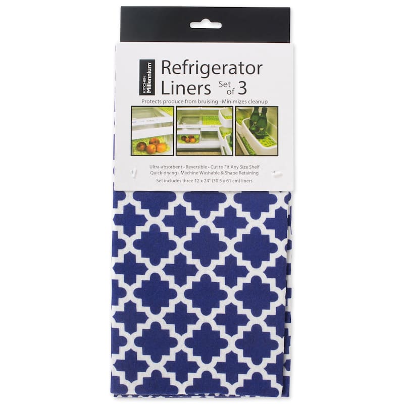 Washable Fridge Liners - Lattice Navy Blue - Fridge Liner (Set of 6) 12 x 24"