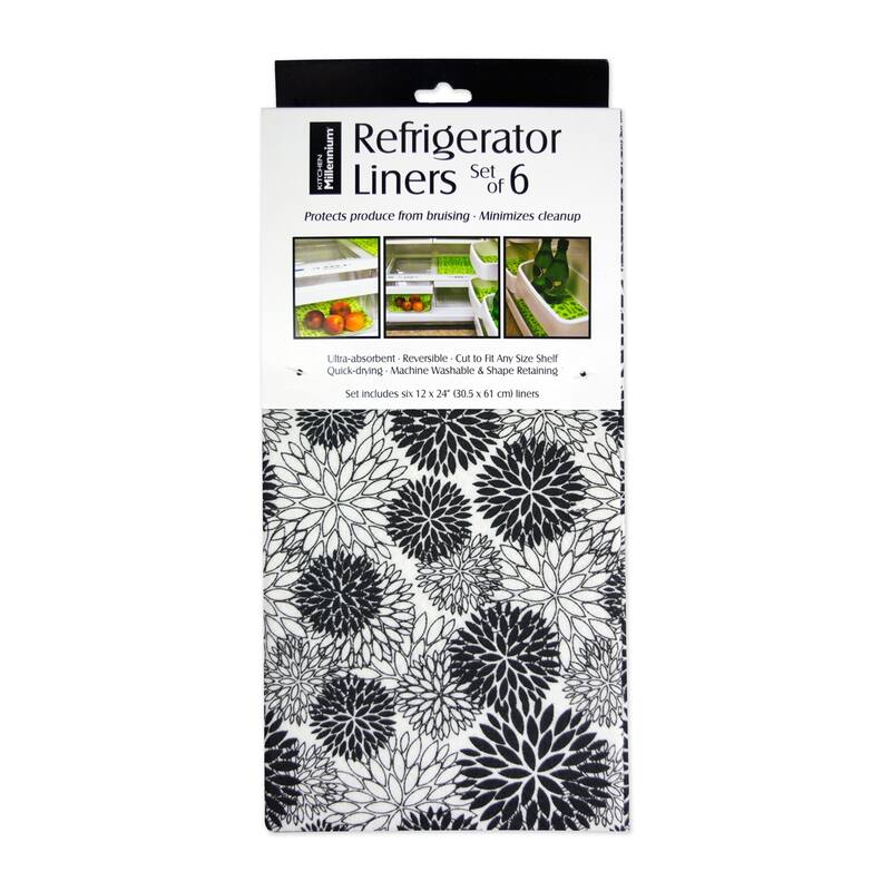 Washable Fridge Liners - Dahlia Black - Fridge Liner (Set of 6) 12 x 24"