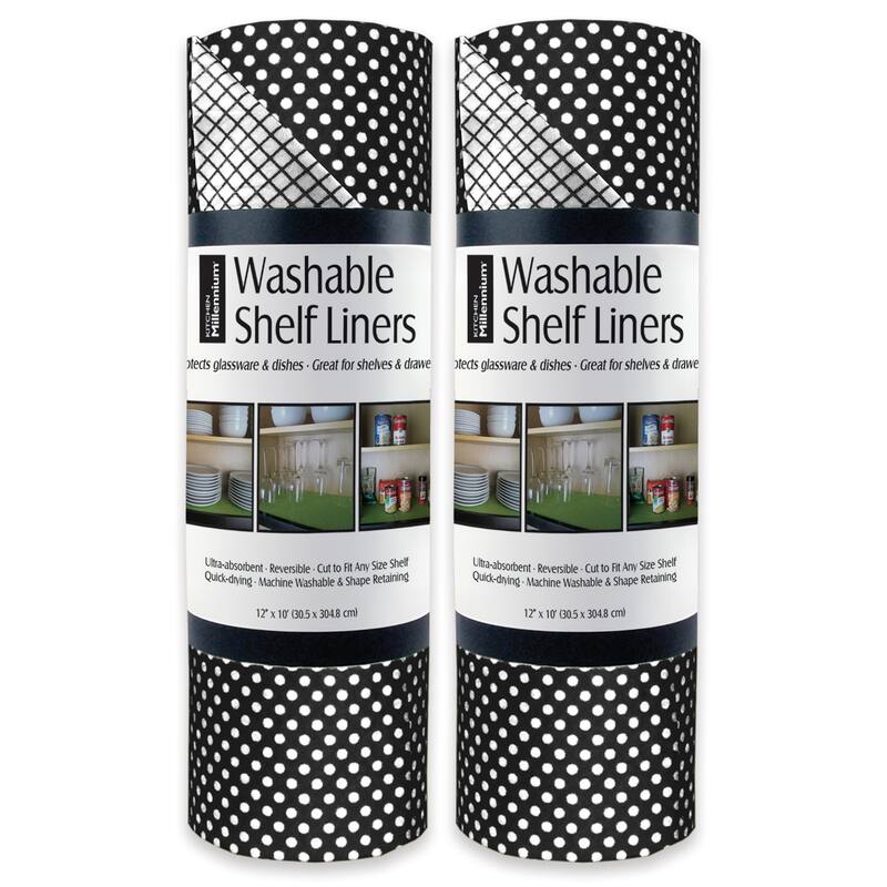 Washable Fridge Liners - Dots Black - Shelf Liner (Set of 2) 12 x 120"