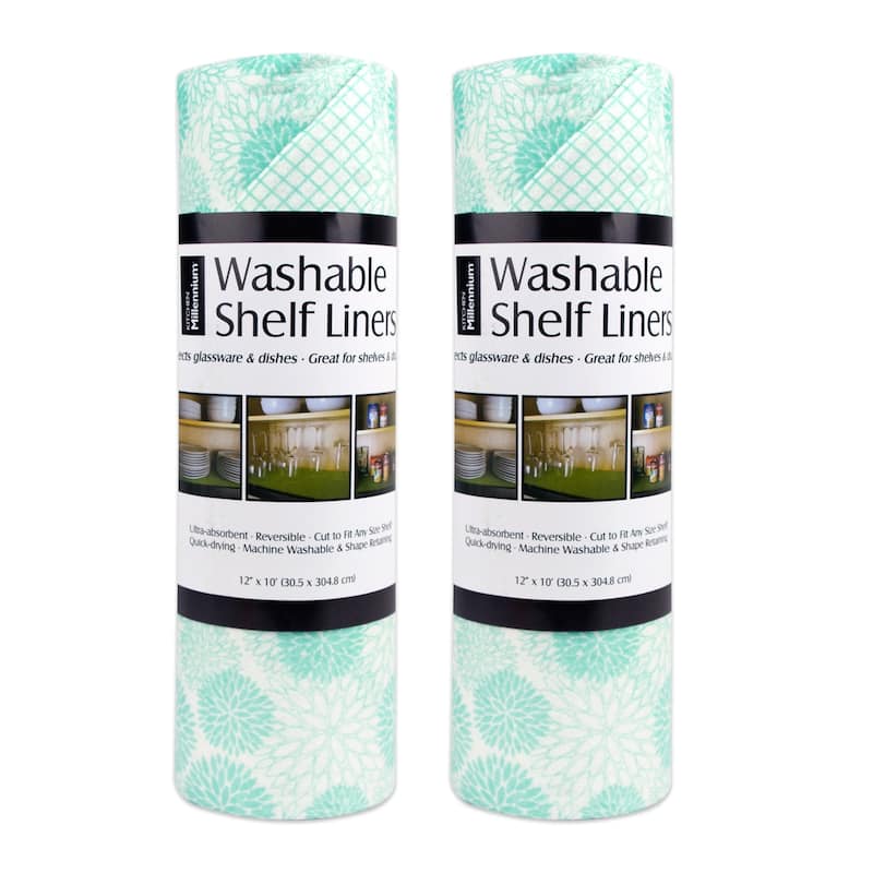 Washable Fridge Liners - Dahlia Aqua - Shelf Liner (Set of 2) 12 x 120"