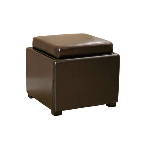 Bi-cast Leather Storage Tray Ottoman