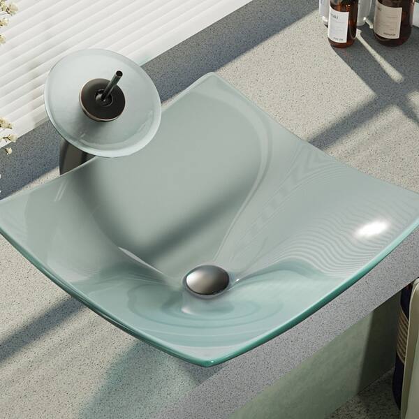 Shop R5 5021 Wf Frosted Glass Vessel Bathroom Sink With Waterfall