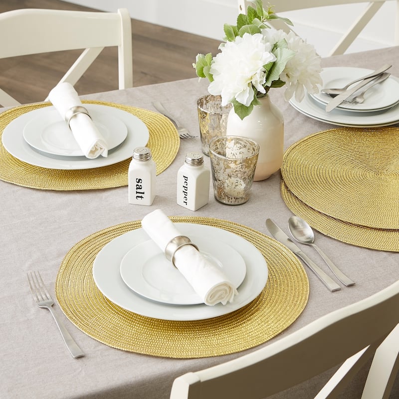 Metallic Goldtone Round Woven Placemats (Set of 6)