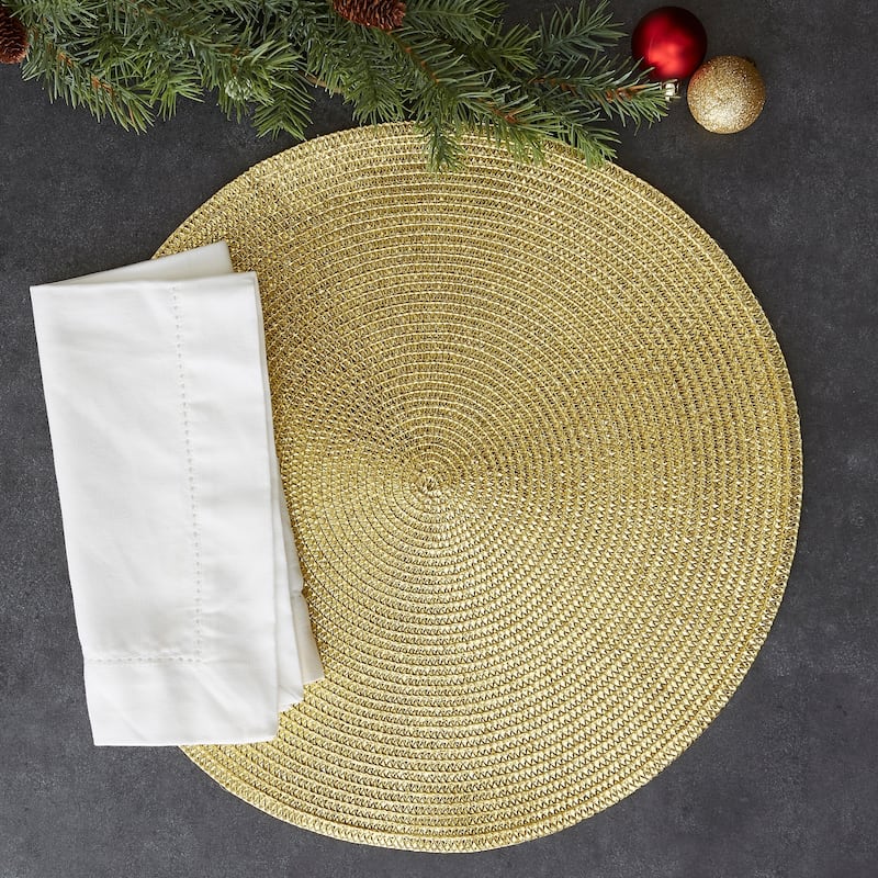 Metallic Goldtone Round Woven Placemats (Set of 6)