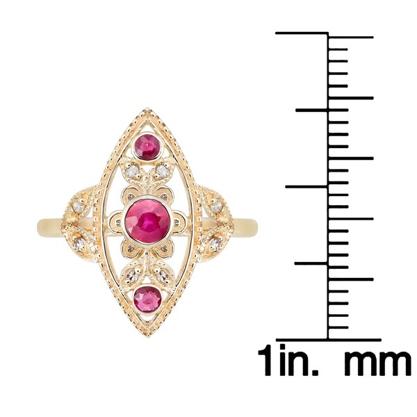 Viducci 10k Yellow Gold Vintage Style Genuine Ruby and Diamond Ring ...