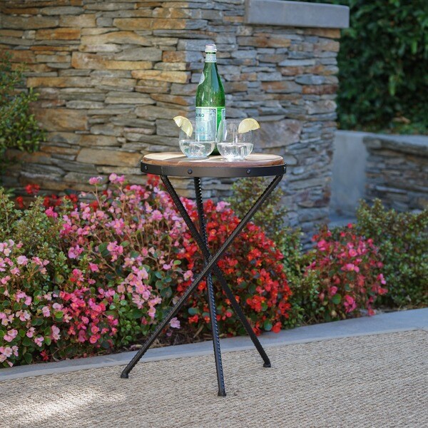 Shop Palma 15inch Acacia Wood Industrial Round Side Table by