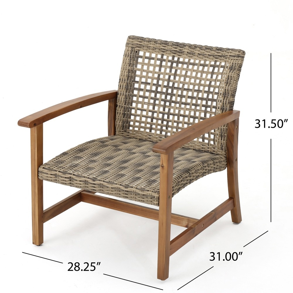 Hampton Outdoor Wood/Wicker Club Chair (Set of 2) by Christopher Knight Home