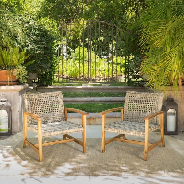 slide 2 of 30, Hampton Outdoor Wood/Wicker Club Chair (Set of 2) by Christopher Knight Home