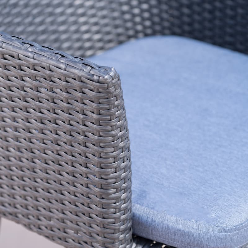 Iona Outdoor 3-Piece Round Wicker Chat Set with Cushions by Christopher Knight Home