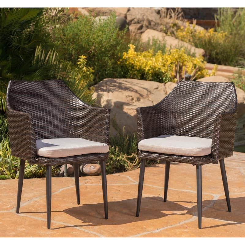 Iona Outdoor Wicker Dining Chair with Cushion (Set of 2) by Christopher Knight Home - Brown