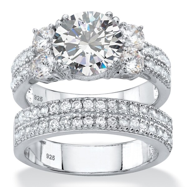 Shop Platinum over Sterling Silver Cubic Zirconia Bridal Ring Set