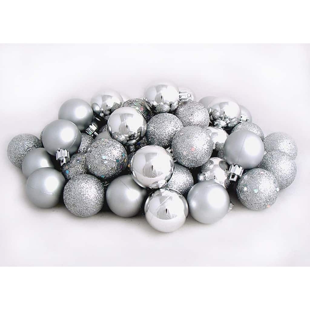 60ct Shatterproof Silver 4-Finish Christmas Ball Ornaments 2.5" (60mm).