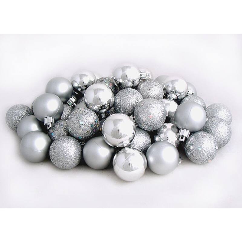 60ct Shatterproof Silver 4-Finish Christmas Ball Ornaments 2.5" (60mm).