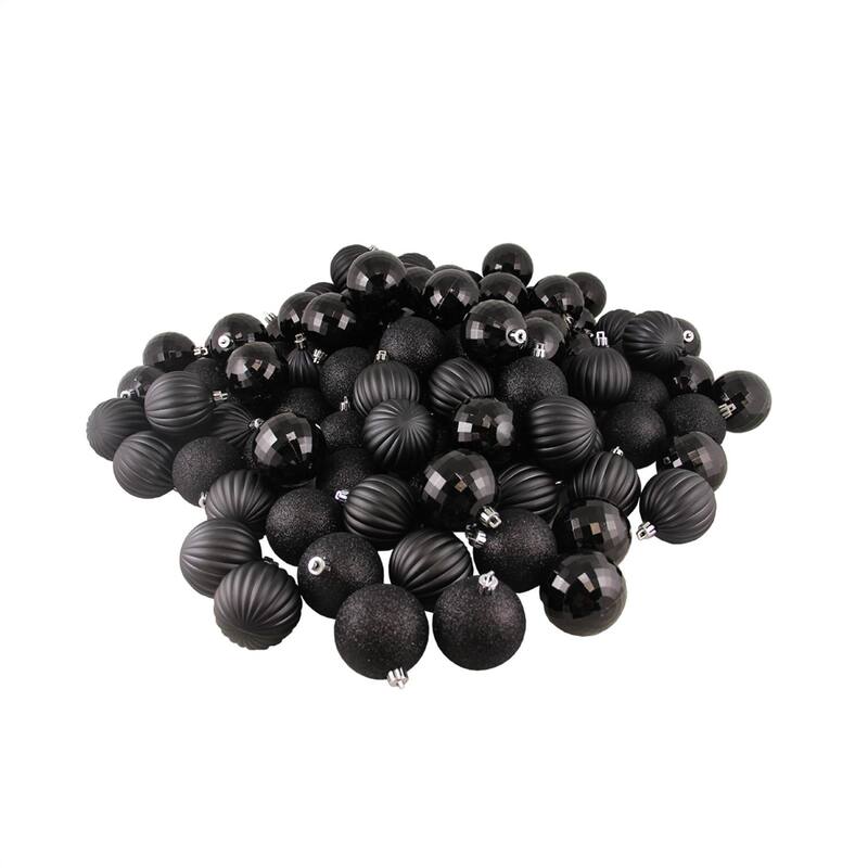 100ct Jet Black 3-Finish Shatterproof Christmas Ball Ornaments 2.5" (60mm)