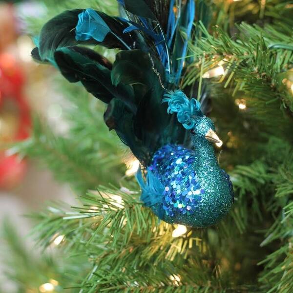 Peacock Christmas Tree Ornaments Long Tail Feather Peacock Christmas  Decorations Artificial Glitter Clip On Peacock Bird Ornament for Christmas  Tree