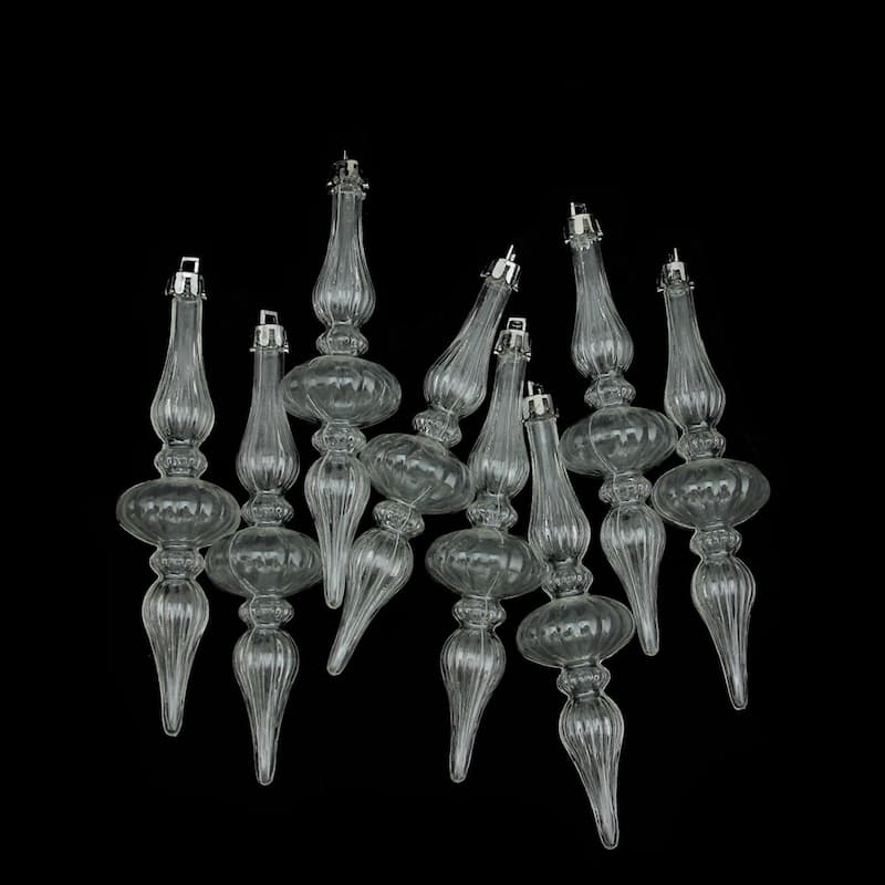 8ct Transparent Shatterproof Christmas Finial Ornaments 5". - 5"