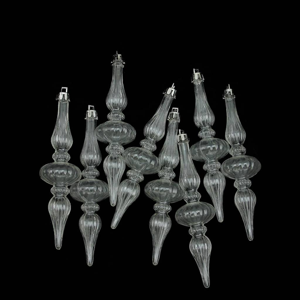 8ct Transparent Shatterproof Christmas Finial Ornaments 5". - 5"