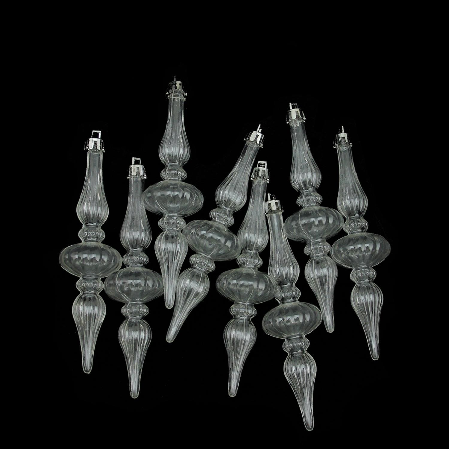 8ct Transparent Shatterproof Christmas Finial Ornaments 5". - 5"