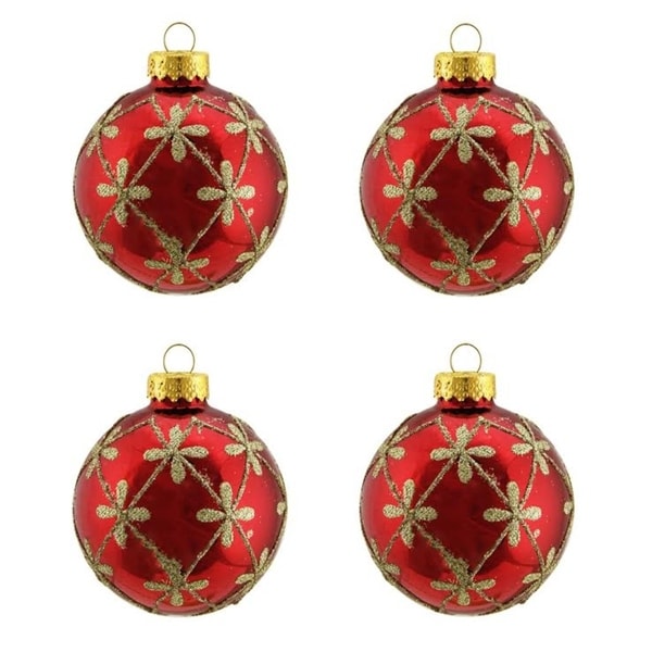 4ct shiny red with gold flower design glass ball christmas ornaments 25 - Overstock Christmas Decorations 4ct shiny red with gold flower design glass ball christmas ornaments 25 - Overstock Christmas Decorations