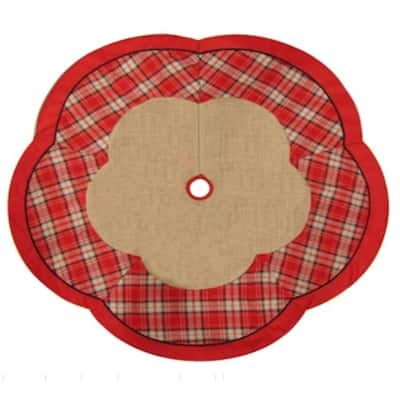 48" Burlap and Red Plaid Christmas Tree Skirt - 48