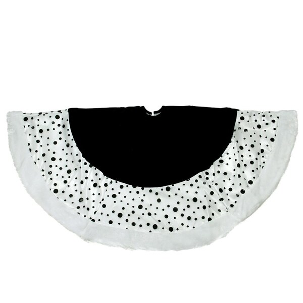 48 black and white glittered polka dot christmas tree skirt with white faux fur trim - Black Christmas Tree Skirt 48 black and white glittered polka dot christmas tree skirt with white faux fur trim - Black Christmas Tree Skirt