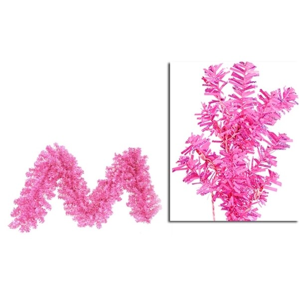 9' x 14&quot; Pre-Lit Hot Pink Wide Cut Laser Tinsel Christmas Garland