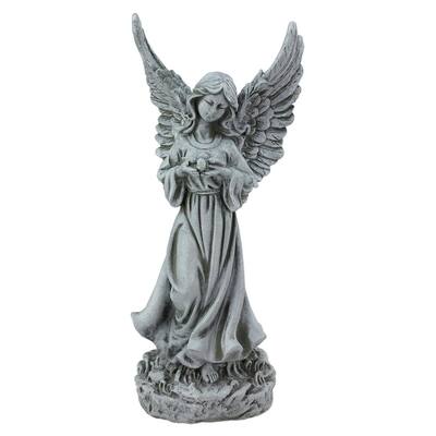 12.75" Weathered Gray Serene Angel with Dove Outdoor Patio Garden Statue