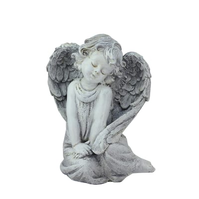 8.75" Gray Sitting Angel with Wings Outdoor Garden Statue