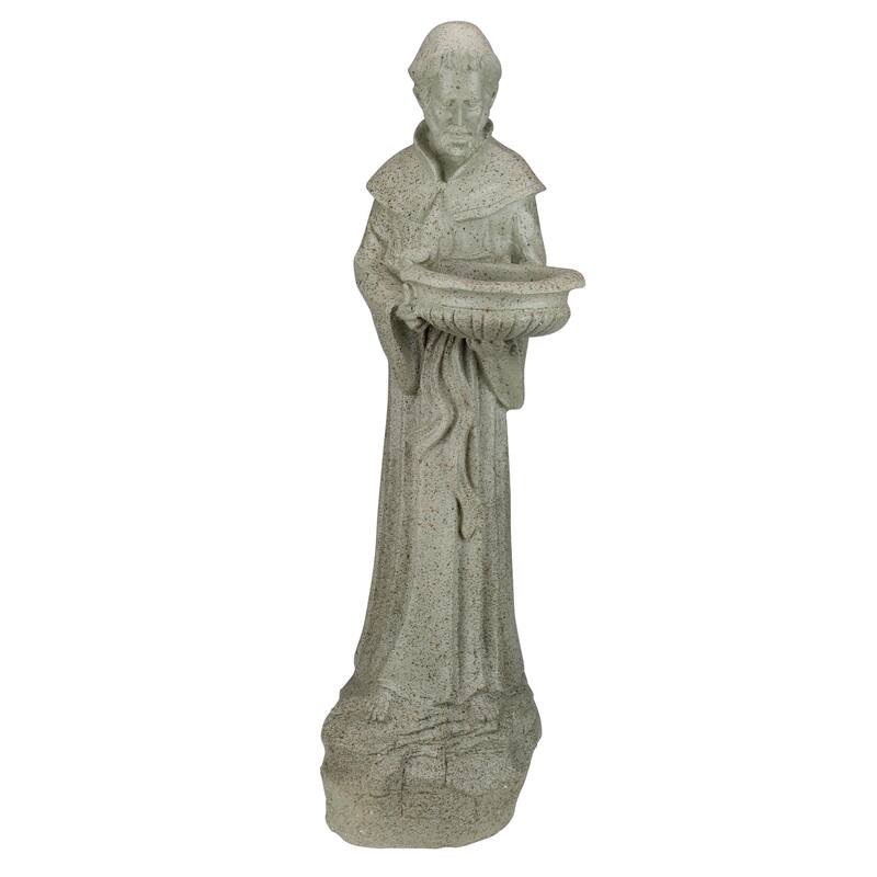 23.5" Speckled Ivory St. Francis of Assisi Religious Bird Feeder Outdoor Garden Statue.