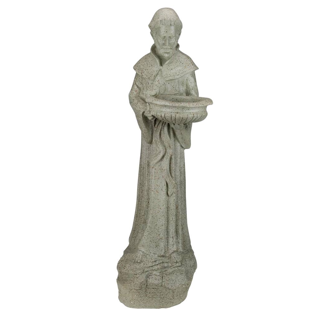 23.5" Speckled Ivory St. Francis of Assisi Religious Bird Feeder Outdoor Garden Statue.