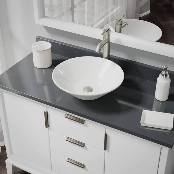 Porcelain Vessel Sink in Biscuit with 7001 Faucet and Pop-Up Drain in Chrome Porcelain Vessel Sink in Biscuit with 7001 Faucet and Pop-Up Drain in Chrome