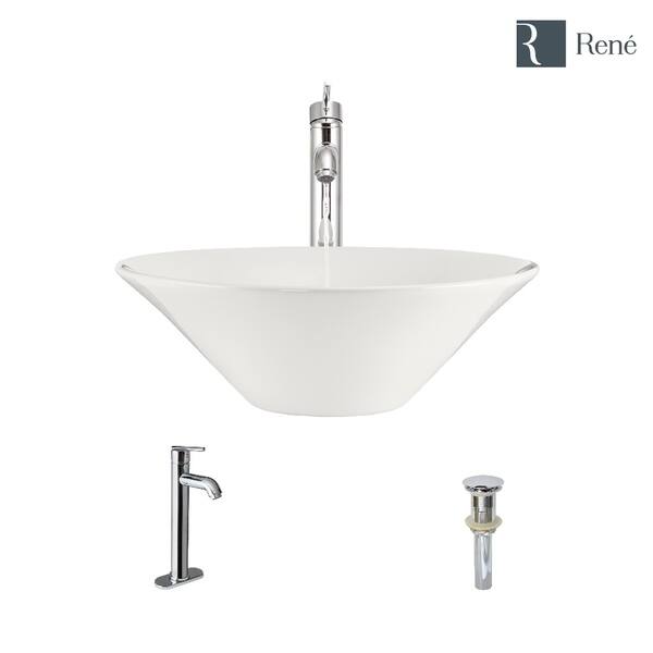 Porcelain Vessel Sink in Biscuit with 7001 Faucet and Pop-Up Drain in Chrome Porcelain Vessel Sink in Biscuit with 7001 Faucet and Pop-Up Drain in Chrome