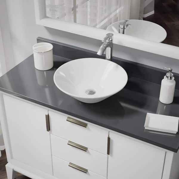 Porcelain Vessel Sink in Biscuit with 7006 Faucet and Pop-Up Drain in Brushed Nickel Porcelain Vessel Sink in Biscuit with 7006 Faucet and Pop-Up Drain in Brushed Nickel