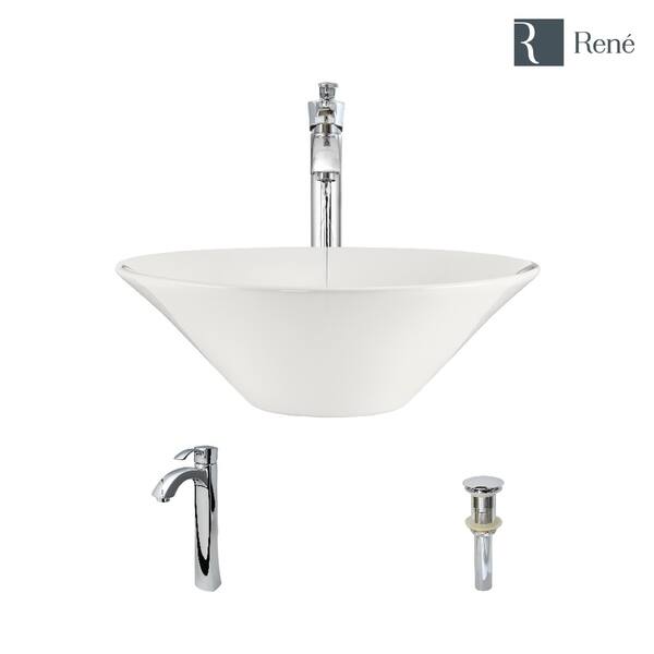 Porcelain Vessel Sink in Biscuit with 7006 Faucet and Pop-Up Drain in Brushed Nickel Porcelain Vessel Sink in Biscuit with 7006 Faucet and Pop-Up Drain in Brushed Nickel
