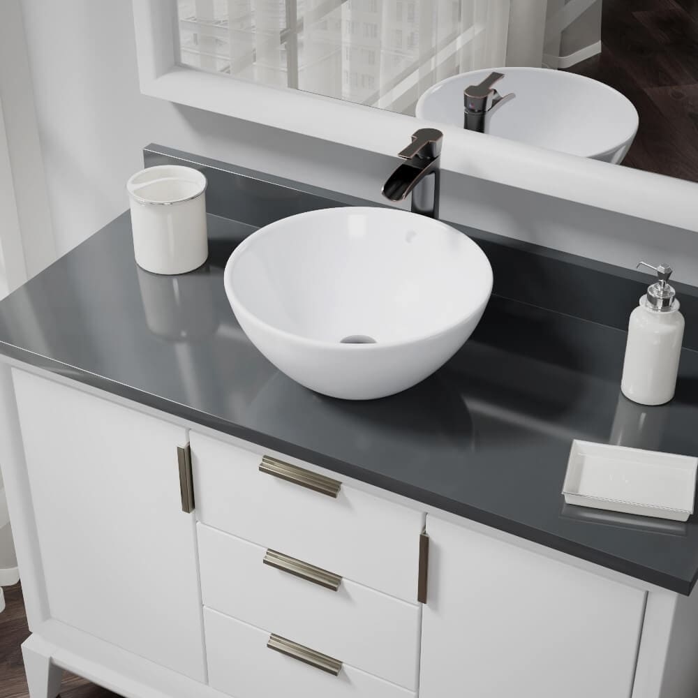 Porcelain Vessel Sink in White with 7007 Faucet and Pop-Up Drain in Brushed Nickel
