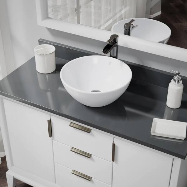 Porcelain Vessel Sink in White with 7007 Faucet and Pop-Up Drain in Brushed Nickel